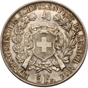 Svizzera 5 franchi 1872 Festa del tiro a segno di Zurigo