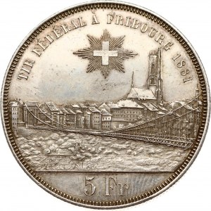 Suisse 5 Francs 1881 Fribourg Festival de tir