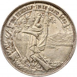 Švajčiarsko 5 frankov 1883 Lugano Shooting Festival