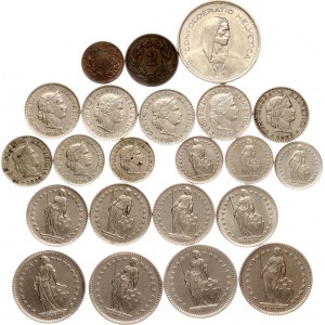 Schweiz 1 Rappen - 5 Francs 1885 - 1982 Lot von 22 Münzen