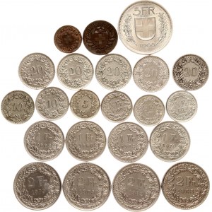 Suisse 1 Rappen - 5 Francs 1885 - 1982 Lot de 22 pièces