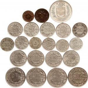 Switzerland 1 Rappen - 5 Francs 1885 - 1982 Lot of 22 coins