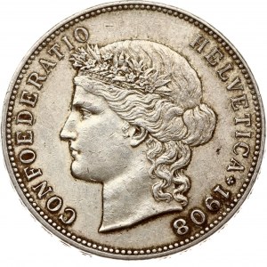 Švajčiarsko 5 frankov 1908 B Hlava Helvécie