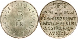 Szwajcaria 5 franków ND (1941) B i 5 franków ND (1963) B Zestaw 2 monet