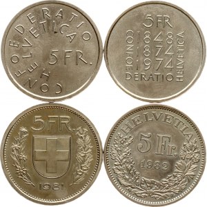 Svizzera 5 Franchi 1974 - 1982 Lotto di 4 monete