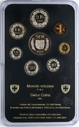 Switzerland 1 Rappen - 5 Francs 1987 SET of 8 Coins