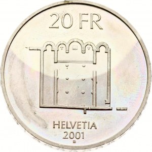 Švajčiarsko. 20 frankov 2001 B Opátstvo Müstair