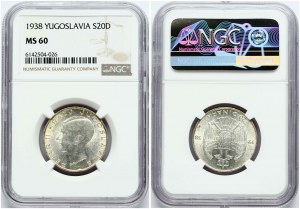 Jugosławia 20 Dinara 1938 NGC MS 60