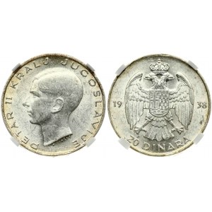 Jugosławia 20 Dinara 1938 NGC MS 60