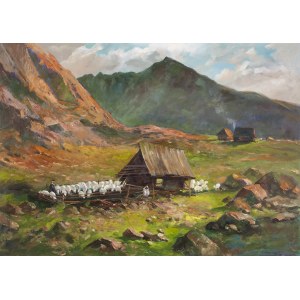 Leszek Stańko (1924-2011), Szałas z owcami w górach, 1966