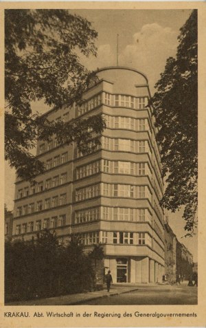 Bâtiment du gouvernement à l'angle de la rue Reformacka et de la pl. Szczepański [avant la guerre, le bâtiment de la Caisse d'épargne municipale], 1942
