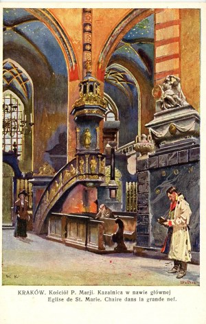 P. Marji Kirche. Die Kanzel im Kirchenschiff, um 1920.