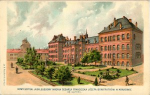 Lithographie, Nouvel hôpital du jubilé de l'empereur François-Joseph Bonifrat, vue du jardin, 1908