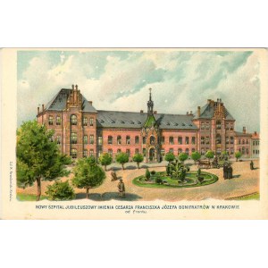 Lithograph, New Emperor Francis Joseph Bonifrat Hospital, from front, 1908