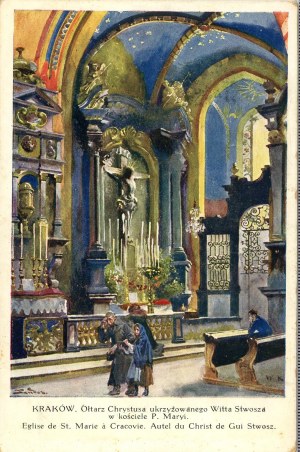 Oltářní obraz Ukřižovaný Kristus od Witta Stwosze v kostele Panny Marie, 1913