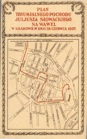 Plán triumfálního průvodu Juliusze Slowackého na Wawel 28. června 1927