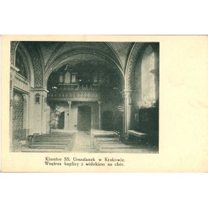 Klášter SS. Uršulinek. Interiér kaple s pohledem na chór, asi 1910.