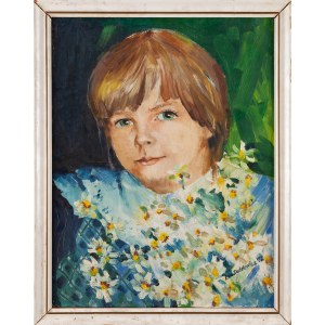 Ewa DADELEWICZ (20e siècle), Fille avec des fleurs, 1992