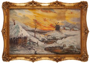 S. LIS (XX w.), Pejzaż zimowy z wiatrakiem, 1941