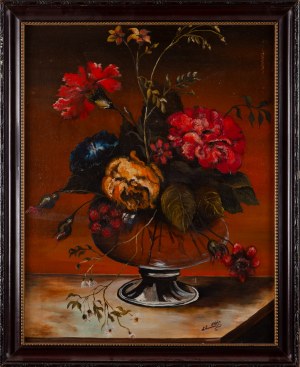 L. LORECKI (20th century), Flowers in a glass vase, according to the old masters, 1984