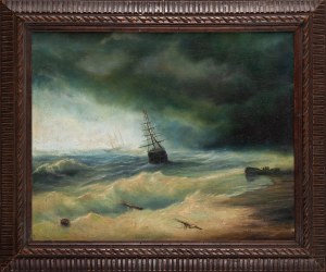 Peintre non spécifié (19e-20e siècle), Tempête en mer, d'après Ivan Aivazovsky