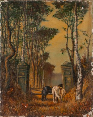 Painter unspecified (20th century), Two horses at the gate