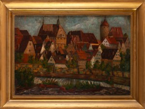 Peintre non spécifié, Allemand ? (20e siècle), Panorama d'une ville
