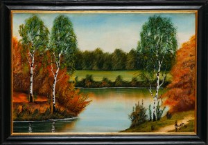 Painter unspecified (20th century), Birches by the lake, 1944