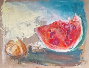 Piotr Strelnik (1956-), Stilleben mit Wassermelone