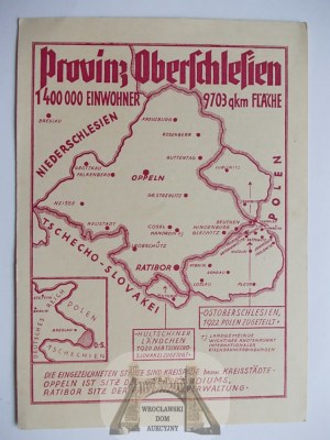 Horní Slezsko, rozkládací mapa rozděleného Slezska, propaganda, cca 1930