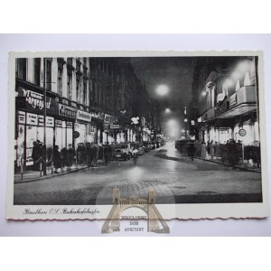Bytom, Beuthen, Dworcowa Street at night, ca. 1938
