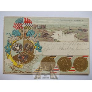 Myslowitz, Myslowitz, triangle of 3 emperors, lithograph, embossed, 1903