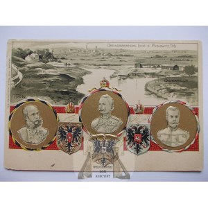 Mysłowice, Myslowitz, trójkąt 3 cesarzy, toczona litografia, 1901