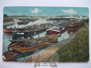 Kozle, Cosel, port, barges, 1918