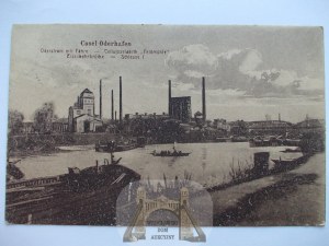 Kozle, Cosel, Oder River, pulp factory, ferry crossing, 1920