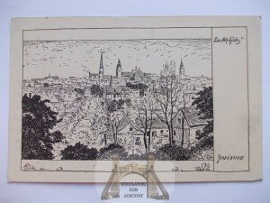 Głubczyce, Leobschutz, panorama, grafica, 1930 ca.