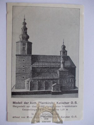 Kietrz, Katscher, model kościoła - pocztówka cegiełka, ok. 1925