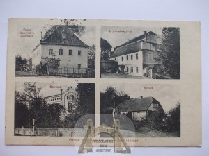 Miedniki near Nysa, mill, inn, palace, school, 1923