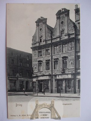 Brzeg, Brieg, market square, townhouses, ca. 1900