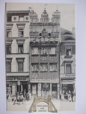 Brzeg, Brieg, Market Square, paper store and bookstore, ca. 1900