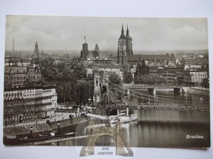 Wrocław, Breslau, panorama de la rivière Oder depuis le château d'eau, vers 1938