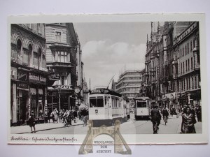Vratislav, Breslau, ulice Świdnicka, tramvaj č. 12, kolem roku 1940.