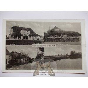 Biskupice Oławskie, Bischwitz k. Oława, dworzec, ulica, kąpielisko, 1943