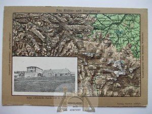 Monti dei Giganti, Riesengebirge, baita, mappa in rilievo, 1919