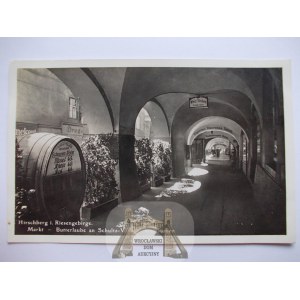 Jelenia Gora, Hirschberg,arcade, winery, large barrel, ca. 1935