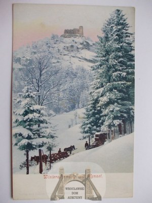 Sobieszów, il castello di Chojnik in inverno, 1902 circa