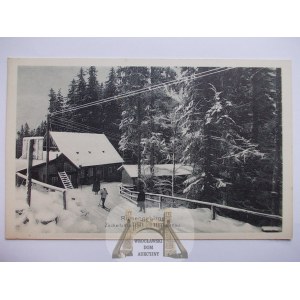 Szklarska Poreba, Schreiberhau, Kamienczyk chalet in winter, skier, circa 1920.
