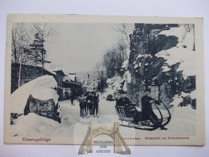 Szklarska Poreba, Schreiberhau, street, horned sledge, 1921