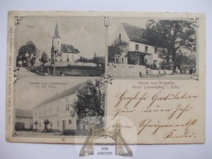 Żerkowice near Lwówek Śląski, church, inn, ca. 1906