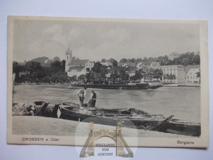 Krosno Odrzańskie, Crossen, panorama, rybáři na lodi, 1916